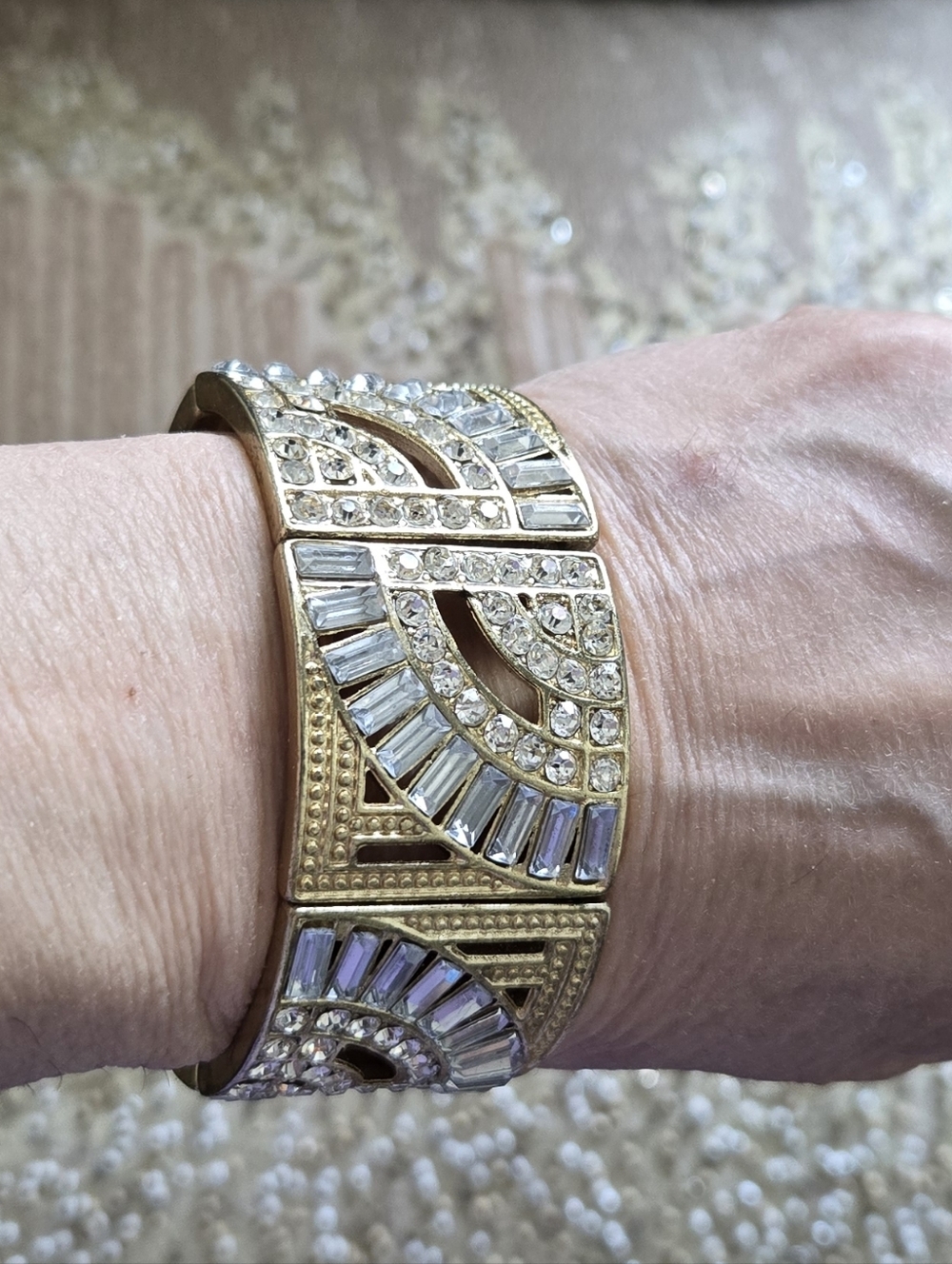 Gold-Tone Crystal Statement Stretch Cuff Bracelet